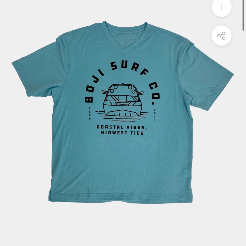 NWT Men’s Boji Surf Coastal Vibes Midwest Ties Retro V Neck Tee Aqua
